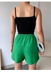 Armalı keten şort yeşil s251003