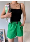 Armalı keten şort yeşil s251003