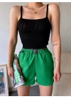Armalı keten şort yeşil s251003