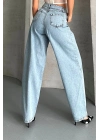 Baggy kar yıkama buz mavi jeans pantolon d2007