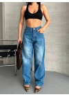 Baggy süper taş bıyık yıkama mavi jeans pantolon d2007