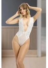 ÇOK SATAN Beyaz Yarım Kol Dantel Bodysuit - 894
