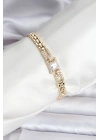 ® 14K Gold Renk Kaplama Zirkon Kare Taşlı CM Kadın Bileklik