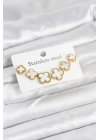® 316L Çelik Gold Beyaz Renk 3 Boy Yonca Küpe Seti