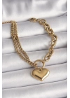 ® 316L Çelik Gold Renk 2Li Zincir Model Kalp Figür Kadın Bileklik