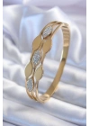 ® 316L Çelik Gold Renk Arpa Model Zirkon Taş Detay Kadın Kelepçe Bileklik