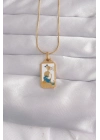 ® 316L Çelik Gold Renk Beyaz Mineli Kız Figür Tarot Kolye