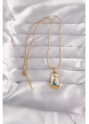 ® 316L Çelik Gold Renk Beyaz Mineli Kız Figür Tarot Kolye