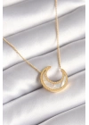 ® 316L Çelik Gold Renk Beyaz Sedefli Hilal Model Kadın Kolye