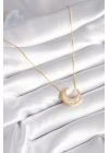 ® 316L Çelik Gold Renk Beyaz Sedefli Hilal Model Kadın Kolye