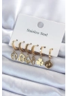 ® 316L Çelik Gold Renk Çoklu Figür Model Kadın Küpe Seti