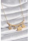 ® 316L Çelik Gold Renk Fil Figür Zirkon Taş Detay Kadın Kolye