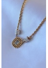 ® 316L Çelik Gold Renk Lotus Model Zirkon Taşlı Burgu Zincir Kadın Kolye