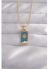 ® 316L Çelik Gold Renk Mavi Mineli Güneş Model Tarot Kolye