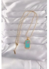 ® 316L Çelik Gold Renk Mavi Mineli Tarot Kolye