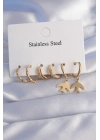 ® 316L Çelik Gold Renk Oval Tasarım Kuş Model Küpe Seti