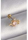 ® 316L Çelik Gold Renk Pembe Mineli Kalp Zirkon Taş Detay Tragus Piercing