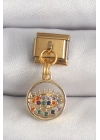 ® 316L Çelik Gold Renk Sallantı Renkli Zirkon Taşlı Göz Model Nomination Charm
