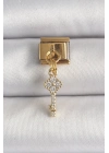 ® 316L Çelik Gold Renk Sallantı Zirkon Taşlı Anahtar Model Nomination Charm