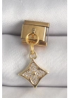 ® 316L Çelik Gold Renk Sallantı Zirkon Taşlı Çiçek İşlemeli Nomination Charm
