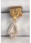 ® 316L Çelik Gold Renk Sallantı Zirkon Taşlı Damla Model Nomination Charm