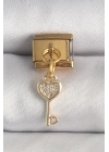 ® 316L Çelik Gold Renk Sallantı Zirkon Taşlı Kalpli Anahtar Model Nomination Charm
