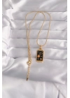 ® 316L Çelik Gold Renk Siyah Mineli Yıldız Figür Tarot Kolye