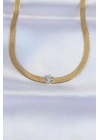 ® 316L Çelik Gold Renk Tek Zirkon Taşlı İtalyan Zincir Kolye