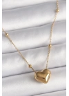 ® 316L Çelik Gold Renk Topçuk Detaylı Zincir Kalp Model Kadın Kolye
