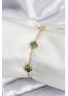 ® 316L Çelik Gold Renk Yeşil Baby Boy Yonca Kadın Bileklik