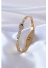 ® 316L Çelik Gold Renk Yılan Model Zirkon Taş Detay Kadın Kelepçe