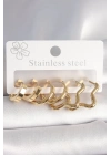 ® 316L Çelik Gold Renk Yıldız Halka Model Kadın Küpe Seti