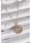 ® 316L Çelik Gold Renk Zincir Zirkon Taşlı Mix Renk Güneş Model Kadın Kolye