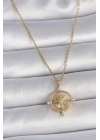 ® 316L Çelik Gold Renk Zincir Zirkon Taşlı Pusula Model Kadın Kolye