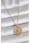 ® 316L Çelik Gold Renk Zincr Mavi Taşlı Lotus Model Kadın Kolye