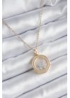 ® 316L Çelik Gold Renk Zirkon Taş Detay Ay Yıldız Fanus Model Kadın Kolye
