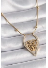 ® 316L Çelik Gold Renk Zirkon Taşlı Detaylı Kalp Fidan Model Kadın Kolye