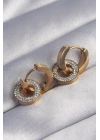 ® 316L Çelik Gold Renk Zirkon Taşlı İç İçe Geçmeli Oval Küpe