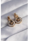 ® 316L Çelik Gold Renk Zirkon Taşlı İç İçe Geçmeli Oval Küpe