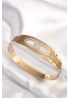 ® 316L Çelik Gold Renk Zirkon Taşlı Kadın Kelepçe Bilezik