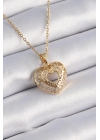 ® 316L Çelik Gold Renk Zirkon Taşlı Kalp Model Vintage Kadın Kolye