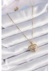 ® 316L Çelik Gold Renk Zirkon Taşlı Kalp Model Vintage Kadın Kolye