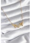 ® 316L Çelik Gold Renk Zirkon Taşlı Kanatlı Kalp Model Kadın Kolye