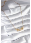 ® 316L Çelik Gold Renk Zirkon Taşlı Kanatlı Kalp Model Kadın Kolye