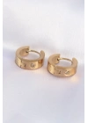 ® 316L Çelik Gold Renk Zirkon Taşlı Minimal Model Halka Küpe