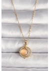 ® 316L Çelik Gold Renk Zirkon Taşlı Turuncu Sedefli Hilal Model Kadın Kolye