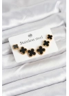 ® 316L Çelik Gold Siyah Renk 3 Boy Yonca Küpe Seti