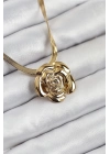 ® 316L Çelik Gül Figürlü İtalyan Zincir Model Gold Renk Kadın Kolye