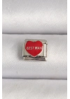 ® 316L Çelik Gümüş Renk Best Man Yazılı Kırmızı Kalp İşlemeli Nomination Charm