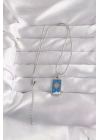 ® 316L Çelik Gümüş Renk Mavi Mineli Güneş Model Tarot Kolye